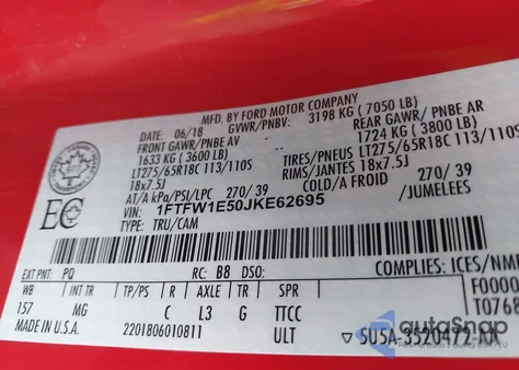 2018 Ford F-150 Xlt из США, поврежденный, VIN 1FTFW1E50JKE62695